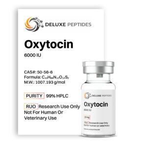 Oxytocin 10mg 6000 IU peptide vial by Deluxe Peptides with purity verified label