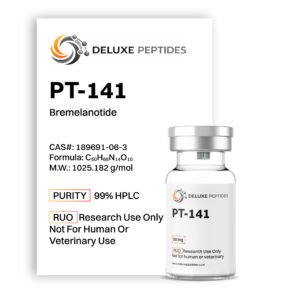 PT-141 10mg peptide vial by Deluxe Peptides with laboratory-grade purity label