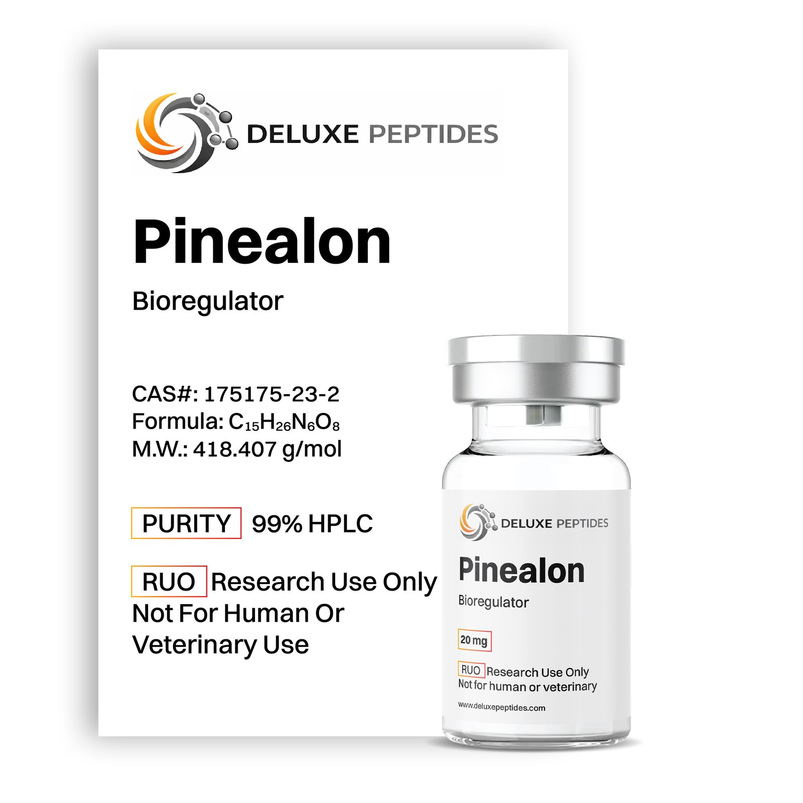 Pinealon 20mg bioregulator peptide vial by Deluxe Peptides laboratory grade