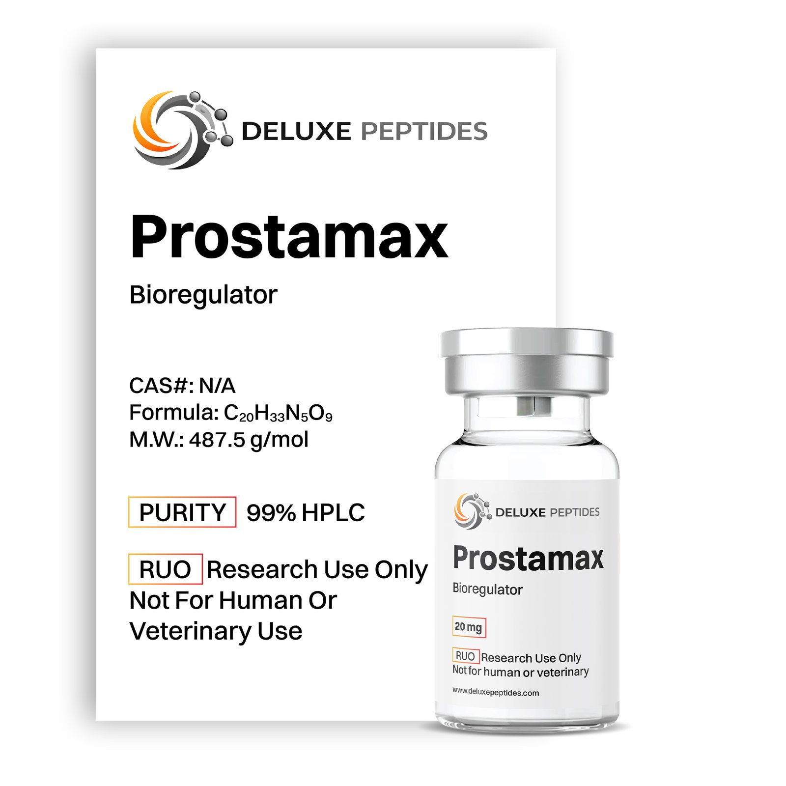 Prostamax 20mg bioregulator peptide vial by Deluxe Peptides laboratory grade