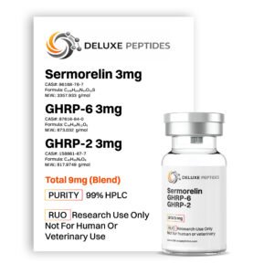 Sermorelin GHRP-6 GHRP-2 9mg peptide blend vial by Deluxe Peptides laboratory grade